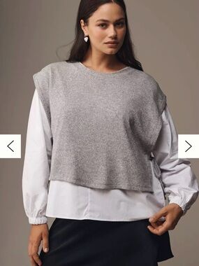 Maeve Long-Sleeve Twofer Sweater Vest